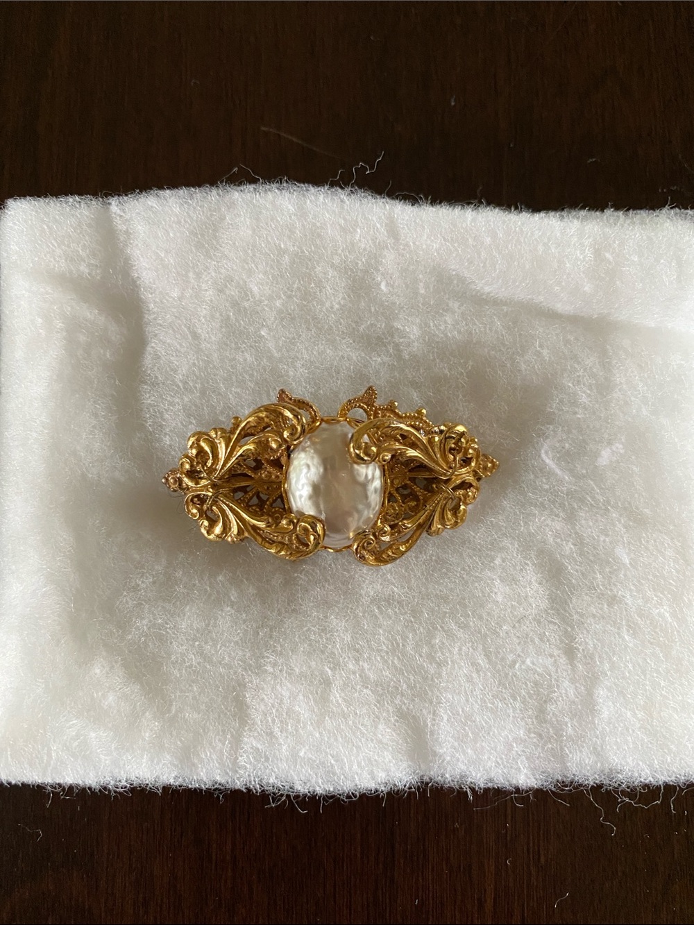 Miriam Haskel Gold Baroque Pearl Filigree Brooch